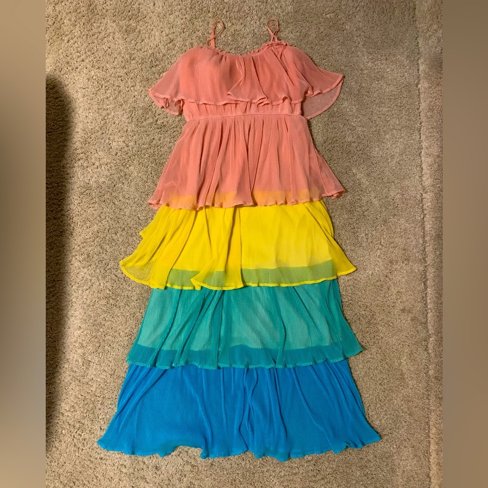 Rainbow unicorn tiered maxi dress